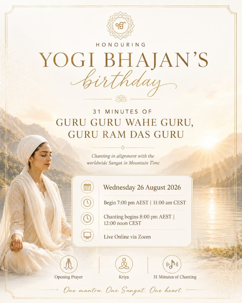 Honouring Yogi Bhajan's birthday — 31 minutes of Guru Guru Wahe Guru, Guru Ram Das Guru with the worldwide Sangat