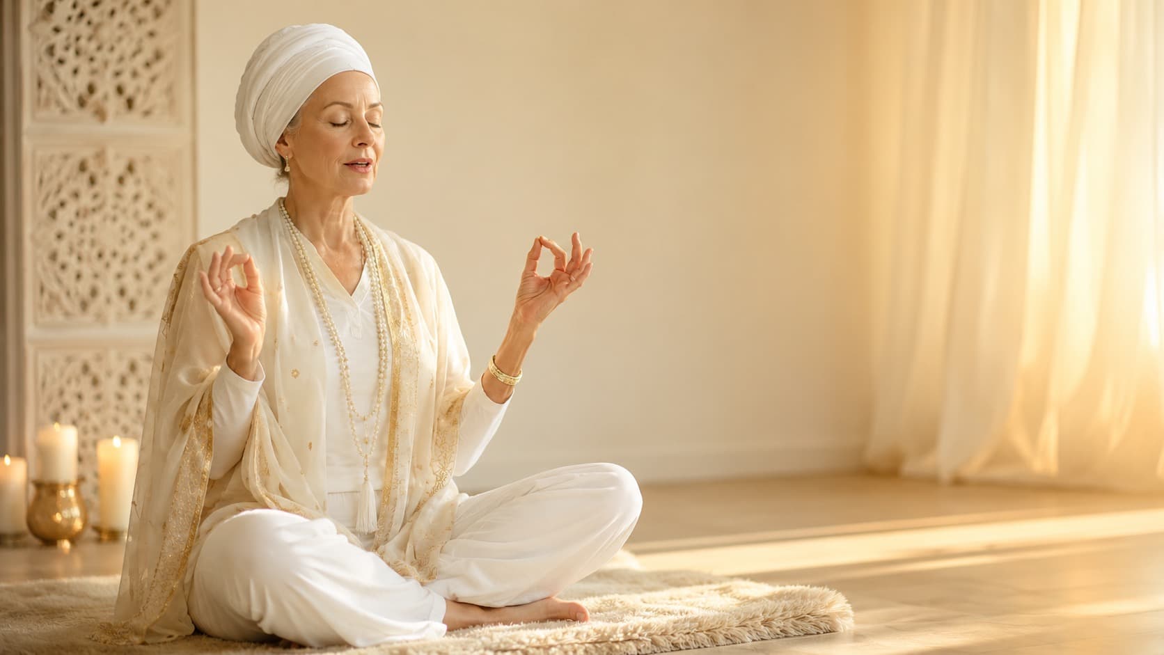 Kirtan Kriya practice — Sa Ta Na Ma mantra with mudra and focused attention.